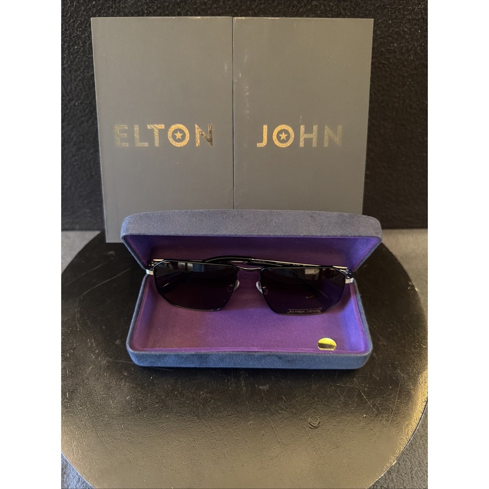 Elton John HERCULES2 Pilot Polarized Sunglasses Black Metal Gray Lens 145mm